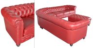 Classic Chesterfield Red Sectional with Ottoman(KIT)