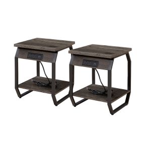 Side Table with Charging Station, Set of 2 End Tables with USB Ports and Sockets, Bedside Tables in Living Room, Bedroom, Dark Grey