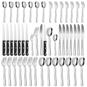 48 Pcs Silverware Set with Steak Knives Service for 8,Stainless Steel Flatware Set,Mirror Polished Cutlery Utensil Set