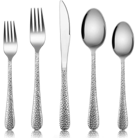 Hammered Silverware Set for 8, VeSteel 40-Piece Stainless Steel Flatware Cutlery Set, Includes Knives, Forks, Spoons