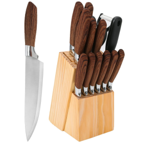 Knife Set, 15 Pcs Knife Sets for Kitchen with Block, High Carbon Stainless Steel Block Knife Set with 6 Serrated Steak Knives