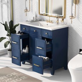 36" Bathroom Vanity Cabinet with Sink Top Combo Set, Navy Blue, Single Sink, Shaker Cabinet with Soft Closing Door and Drawer