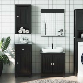4 Piece Bathroom Furniture Set BERG Black Solid Wood Pine
