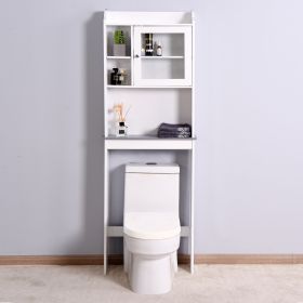 Modern Over The Toilet Space Saver Organization Wood Storage Cabinet for Home; Bathroom -White