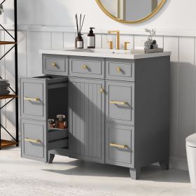 36" Bathroom Vanity Cabinet with Sink Top Combo Set, Grey, Single Sink, Shaker Cabinet with Soft Closing Door and Drawer